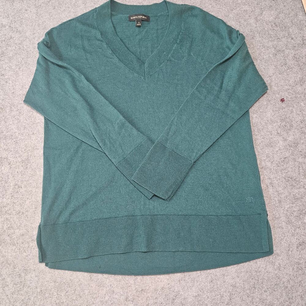Banana Republic Green Merino Wool Slouchy V-Neck Sweater Size S